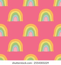Seamless pattern with rainbow doodle for decorative print, wrapping paper, greeting cards, wallpaper and fabric
