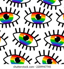 Seamless pattern with rainbow eyes. Vector modern flat illustration.