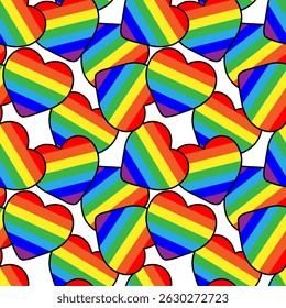 seamless pattern rainbow heart for pride month celebration, equality, diversity, and love, lgbtq+ vibrant social justice print white background