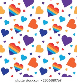 Seamless pattern with rainbow hearts