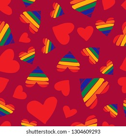 Seamless pattern with rainbow hearts. Gay pride symbol. LGBT community symbol. Design element for fabric, wallpaper or gift wrap.