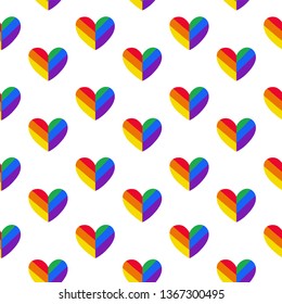 Seamless pattern with rainbow hearts. LGBT, equal rights concept. Pride day symbol. Hand drawn vector illustration for wrapping paper, fabric, print.