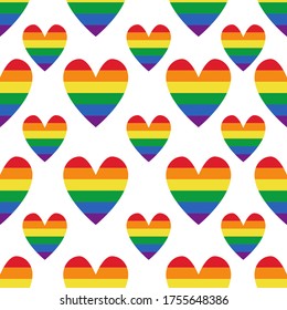 Seamless pattern with rainbow hearts. LGBT community symbol. Design element for Valentines cards or etc.
