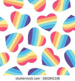 Seamless pattern with rainbow hearts. LGBT community symbol. Design element for Valentines cards or etc. LGBT and love theme. Gay parade background