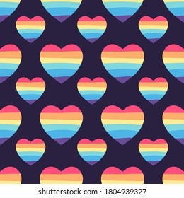 Seamless pattern with rainbow hearts. LGBT community symbol. Design element for Valentines cards or etc. LGBT and love theme. Gay parade background