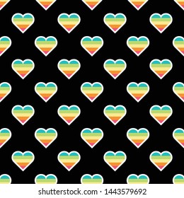 seamless pattern of rainbow hearts on black background,vector illustration