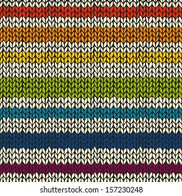 Seamless pattern with rainbow knitted stripes. Endless background