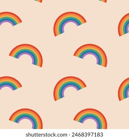 Seamless pattern with rainbow on beige background 