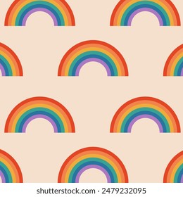 Seamless pattern with rainbow on beige background 