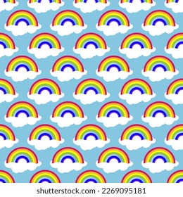 Seamless pattern, rainbow on a cloud in the sky