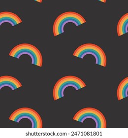 Seamless pattern with rainbow on dark background 