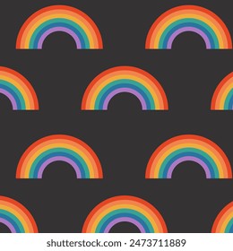 Seamless pattern with rainbow on dark background 