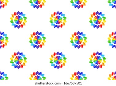 Seamless pattern of rainbow paper flower on white background