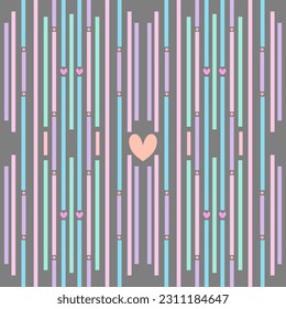 Seamless pattern Rainbow Pastel Color Neon Straight line with heart. Design for wallpaper, wrapping paper, gamer, tile, dish, interior, tablecloth, fabric. Vector.