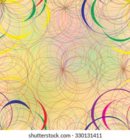 Seamless pattern with rainbow rings on  stained background in pastel colors