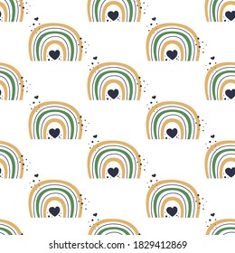 Patrón sin foco de arco iris al estilo escandinavo. Ilustración plana para envolver papel, impresión o diseño textil.