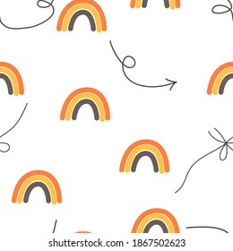 Patrón sin brillo Arcoiris al estilo escandinavo. Ilustración vectorial de dibujo manual.