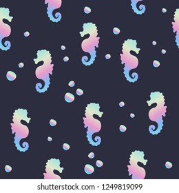 Seamless pattern with rainbow seahorses. Vector colorful seahorse background.