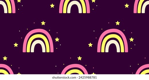 Seamless pattern of rainbow with stars. Sleep concept. Vector illustration