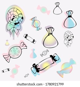 Seamless pattern Rainbow sweets, lollipops, candies. Vector illustration