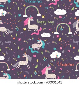 Seamless pattern rainbow with unicorn