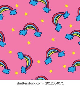 patrón impecable con arcoiris sobre fondo rosado. vector dibujado a mano.