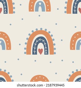 Seamless pattern with rainbows in boho style. Vector illustration