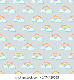 seamless pattern with rainbows and clouds