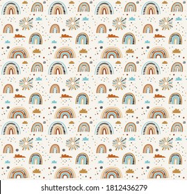 Seamless pattern of the rainbows and clouds