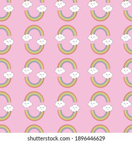 Seamless pattern with rainbows and clouds. Vector illustration.