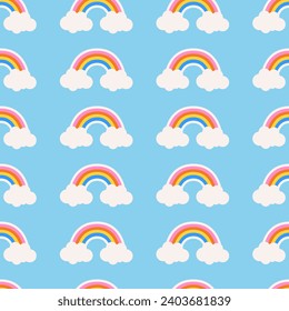 Patrón sin foco de arcos. Fondo lindo para el textil, y diseño web sobre fondo azul. Patrón sin fisuras del vector infantil con arcos pastel.
