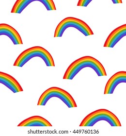 Seamless Pattern Rainbows.  Doodles Hand-Drawn Vector Illustration. Cartoon Background