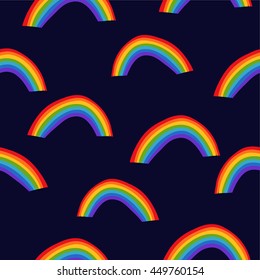 Seamless Pattern Rainbows.  Doodles Hand-Drawn Vector Illustration. Cartoon Background