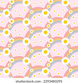 	
Patrón sin foco, arcos y flores en un fondo rosado. Diseño de ranura retro estilo años 70. Imprimir, textil, vector	