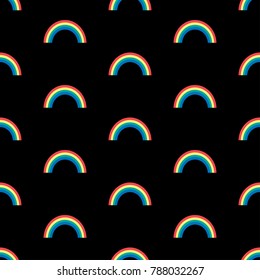 Seamless pattern with rainbows on black background. Vector Illustration