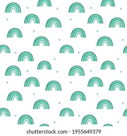 
Seamless pattern with rainbows on a white background. Rainbows are green. Beautiful childish pattern for textiles, paper.