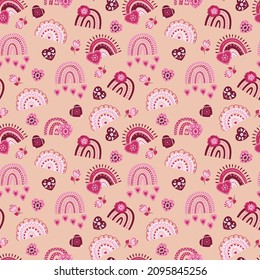 Seamless pattern with rainbows for St. Valentine's Day. Design for fabric, textile, wallpaper, packaging, wrapping paper.	