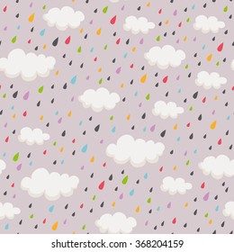 seamless pattern with rainclouds and raindrops