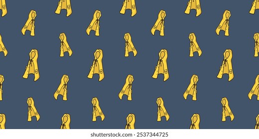 Seamless pattern with raincoat with pockets clothing for rainy weather doodle vector