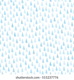 Seamless pattern with raindrops in blue on white background.