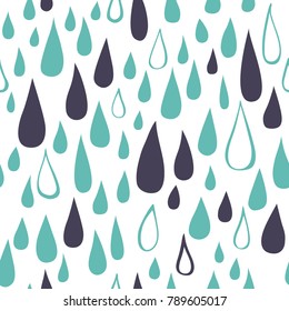 Seamless Pattern With Raindrops In Blue Tones.