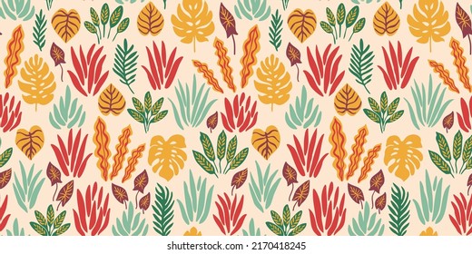Seamless Pattern With Rainforest Flora. Tropical Design For Textile, Wallpaper, Wrapping Paper, Scrapbooking And Decoration
