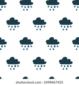 Seamless pattern. Rainy cloud. Hand drawn design. Illustration on white background.