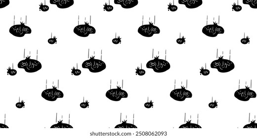 Seamless pattern with rainy puddles with droplet splashes and water ripples with grass silhouette vector