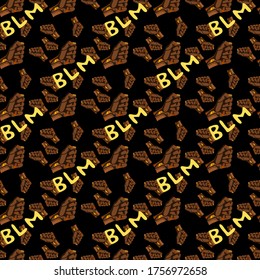 seamless pattern raised brown fist drawings  acronym blm  black lives matter movement wallpaper  protest symbol dark background   anti structural racism  vector illustration 