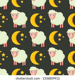 seamless pattern with ram and moon and stars