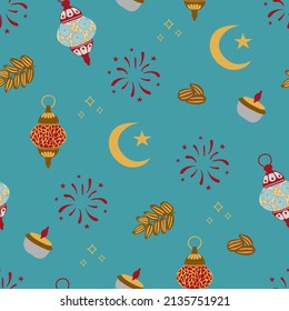 Seamless pattern for Ramadan Kareem. Drawn style. Design for fabric, textile, wallpaper, packaging.	
