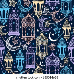 Seamless pattern of Ramadan Kareem lanterns.Happy Ramadan background celebration.