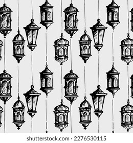 Seamless pattern of  of Ramadan Lantern with white Background. Vector Illustration