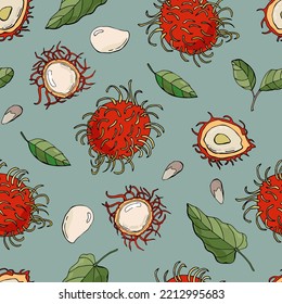 Seamless pattern with rambutans. Design for fabric, textile, wallpaper, packaging.	